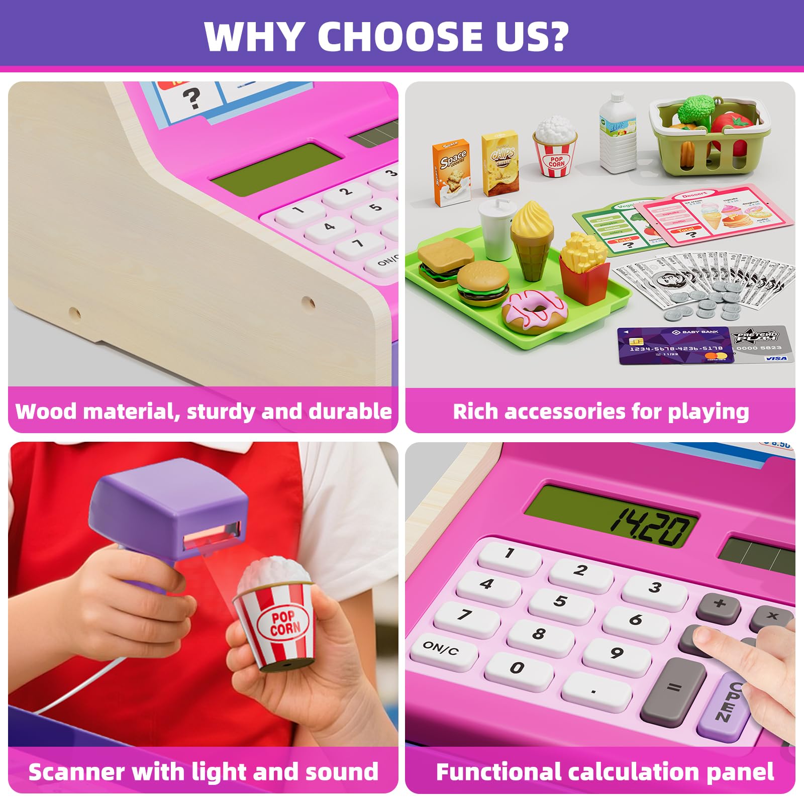 HYES menus, food toys, and a shopping basket spark role-play scenarios.