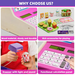 HYES menus, food toys, and a shopping basket spark role-play scenarios.