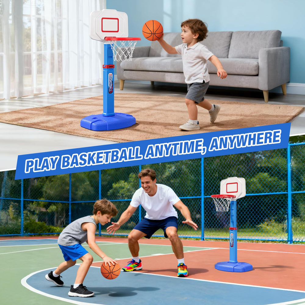 HYES mini basketballs included for immediate shooting action.