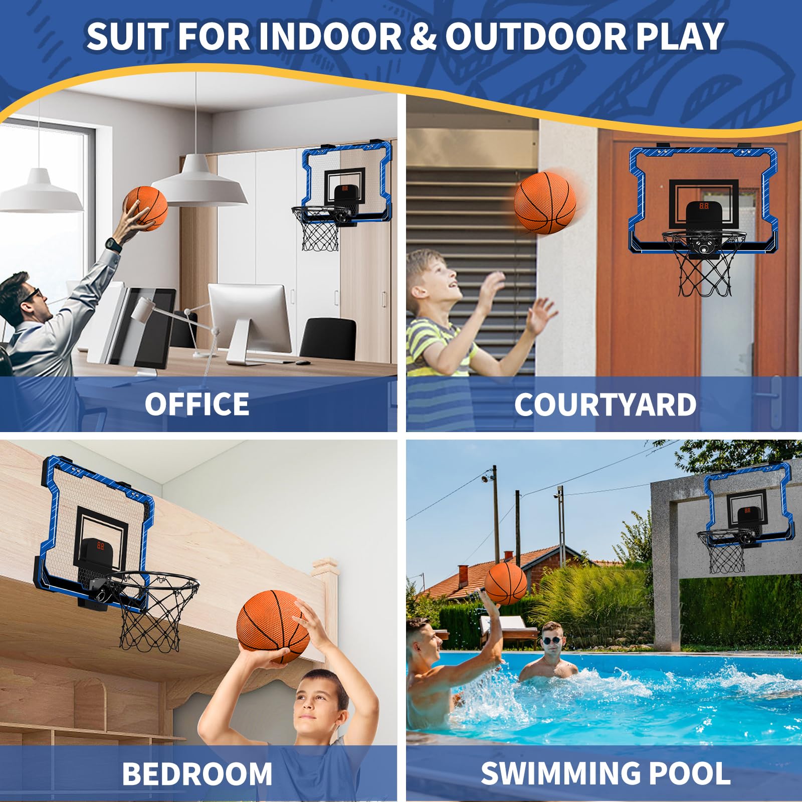 HYES mini hoop includes 3 balls and inflator for spontaneous practice sessions.