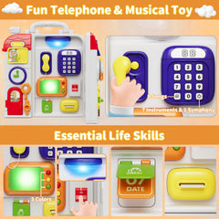 HYES Busy Board buttoning section supports tactile learning and self-help practice.