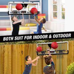 HYES portable basketball set for indoor and outdoor use.