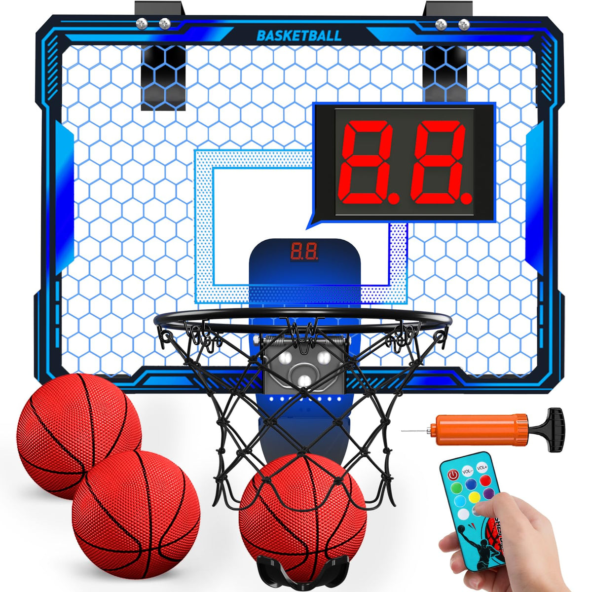 HYES remote basketball hoop front view for easy at-home play.