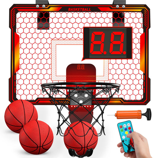 HYES remote-control basketball hoop over-door setup for instant play