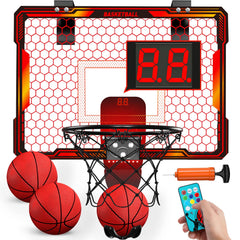 HYES remote-control basketball hoop over-door setup for instant play