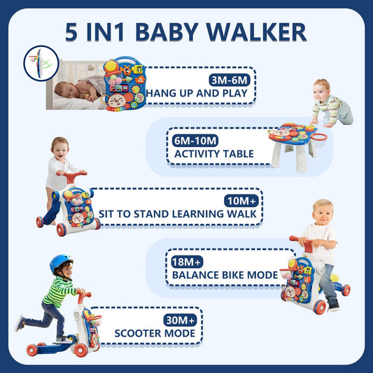 HYES blue push walker sit-to-stand panel ready for independent play.