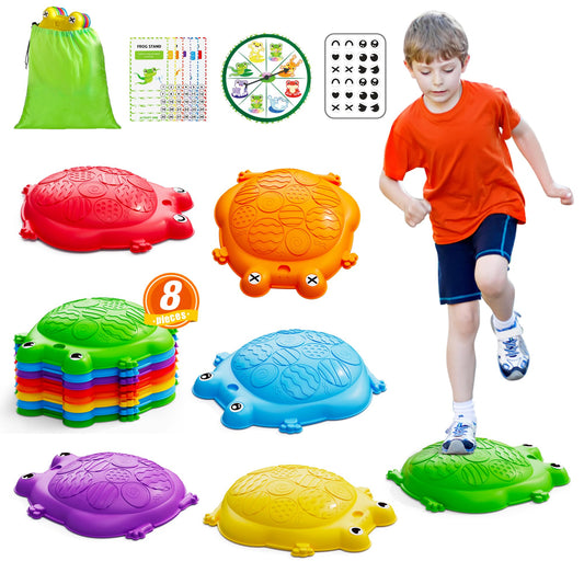 HYES stepping stones arranged for kids to practice balance indoors.