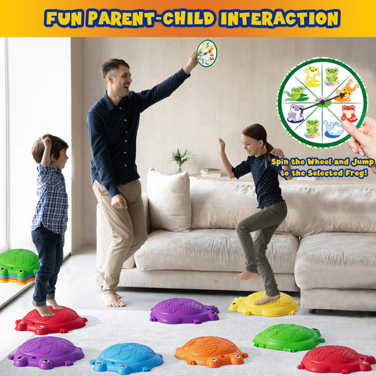 HYES stepping stones activity cards showing playful challenges for kids.