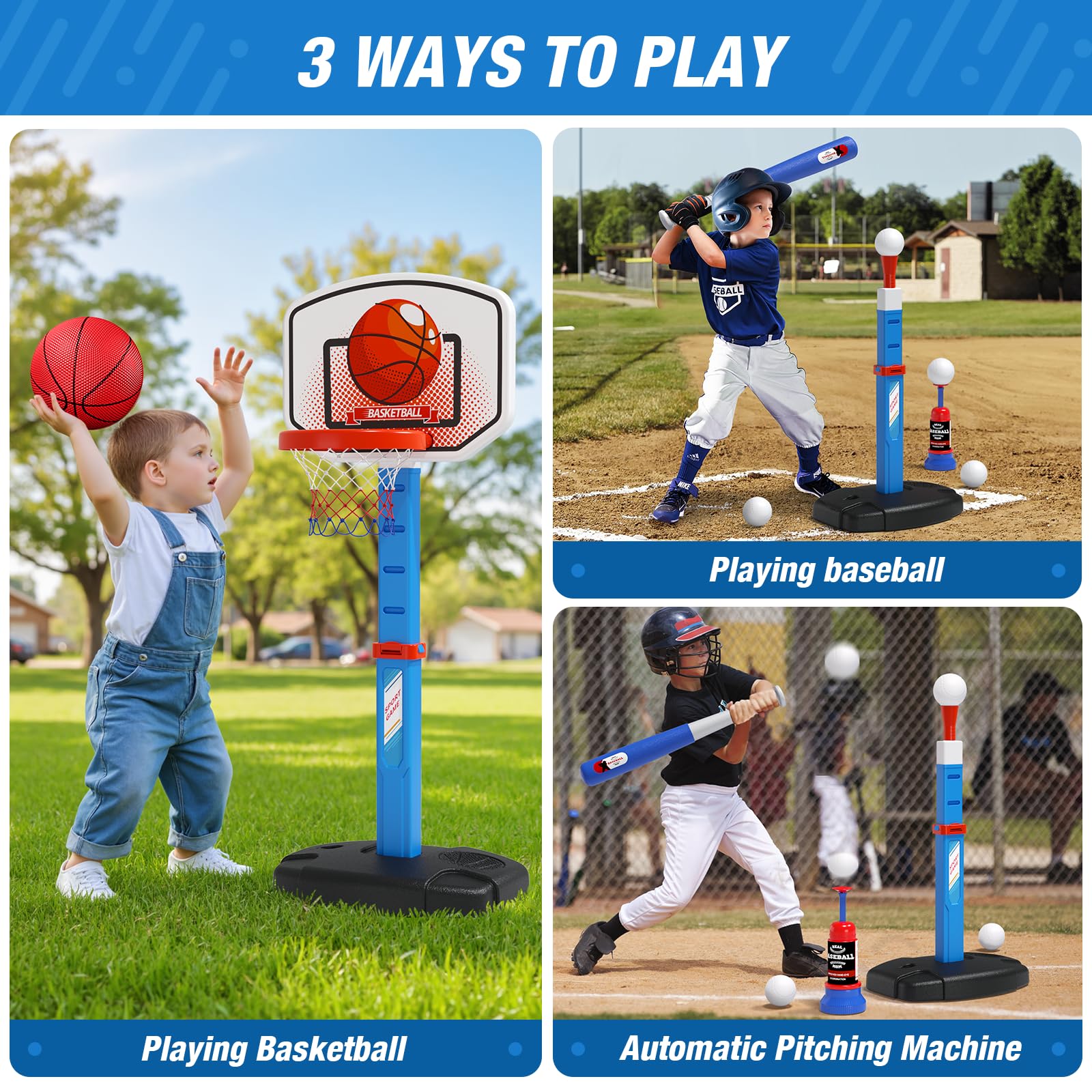 HYES T-ball stand for kids, adjustable height supports growth and steady batting practice