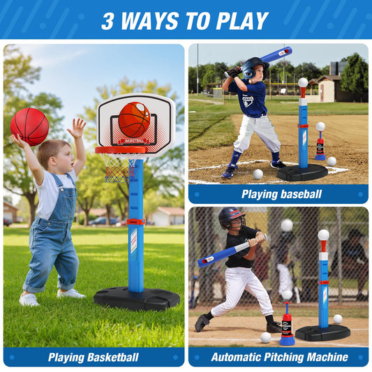 HYES T-ball stand for kids, adjustable height supports growth and steady batting practice