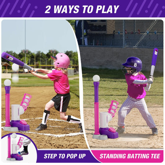 HYES Tball Set retractable bat extended for versatile height during practice.