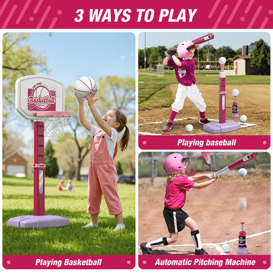 HYES pink T-ball stand and bat for practice.