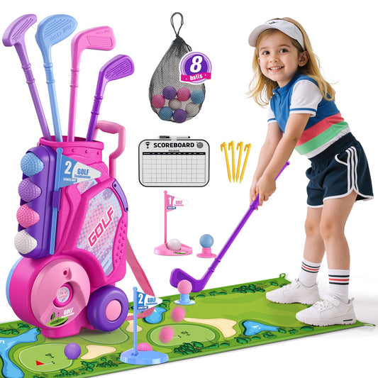 HYES toddler golf set cart enables easy transport for outdoor play