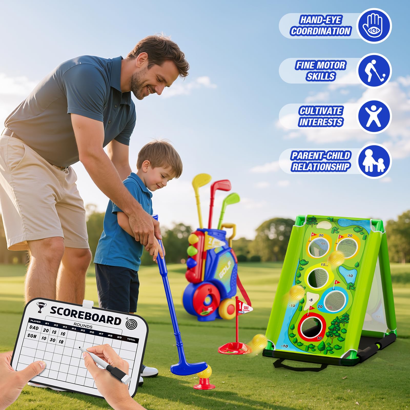 HYES lightweight golf cart with extendable handle for easy outdoor play.
