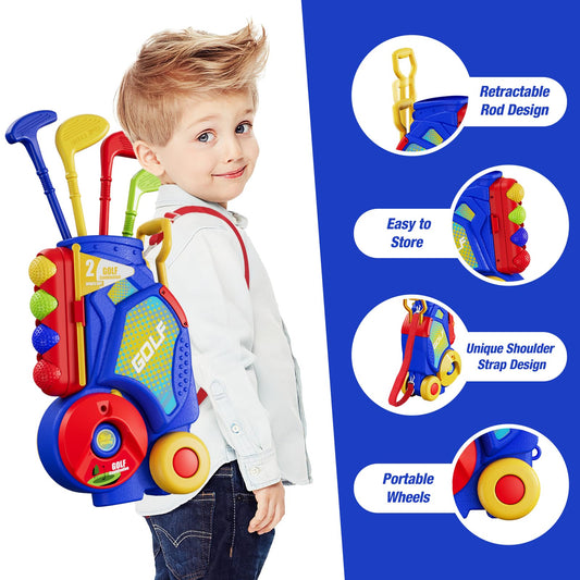 HYES Toddler Golf Set putt mat with obstacles motivates practice.