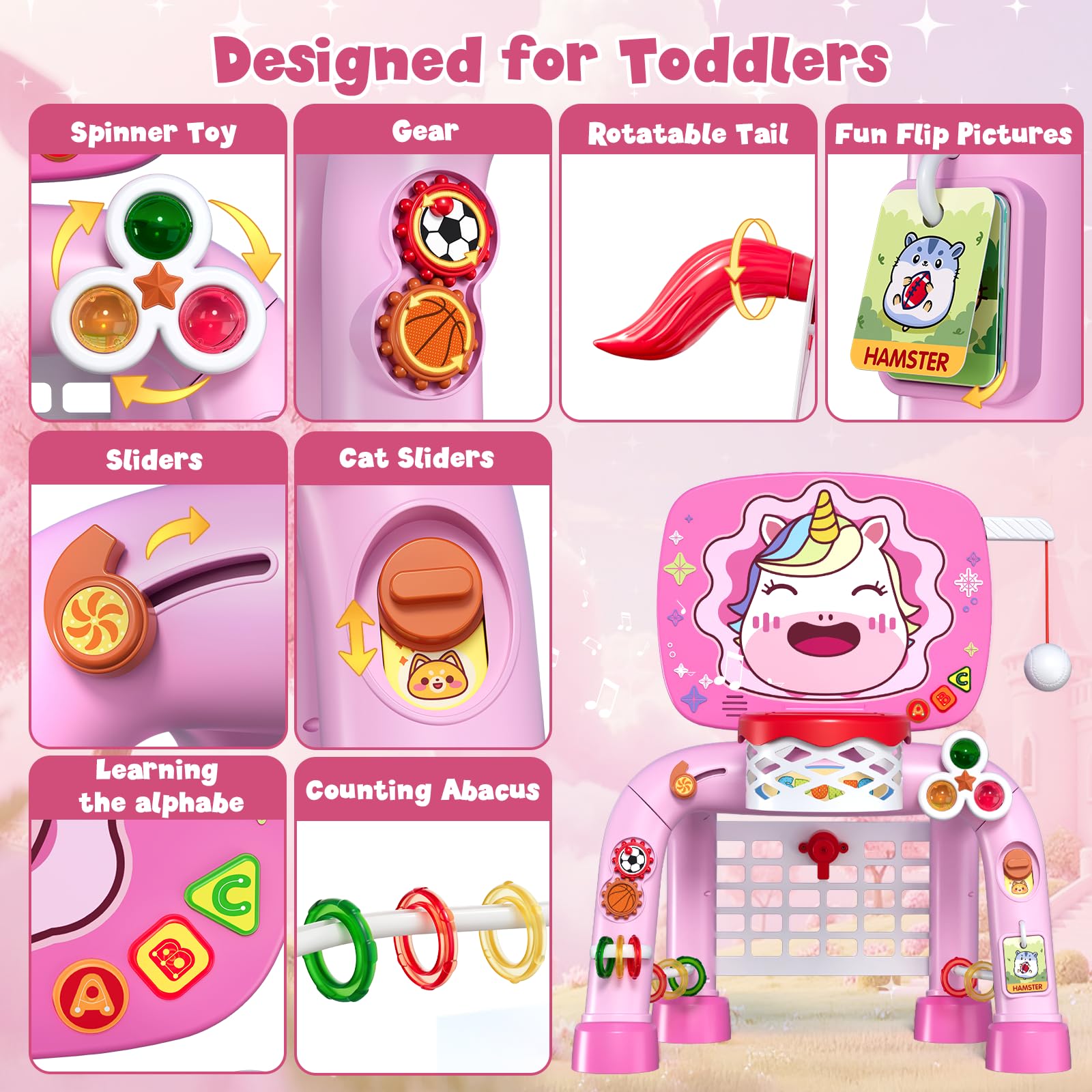 HYES Unicorn ABC panel introduces letters and animal sounds for learning