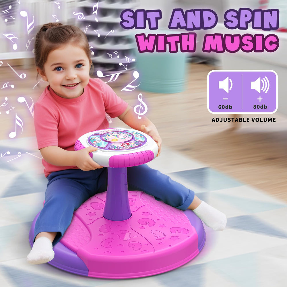 HYES Unicorn sit and spin toy volume control helps tailor sound levels for space.