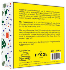 The Hygge Game prompts foster connection as players share stories during a relaxed gathering.
