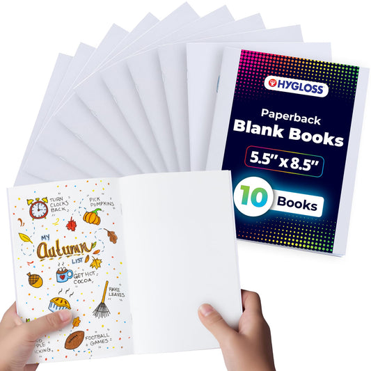 Hygloss blank books with a durable white cover, ideal for classroom storytelling.