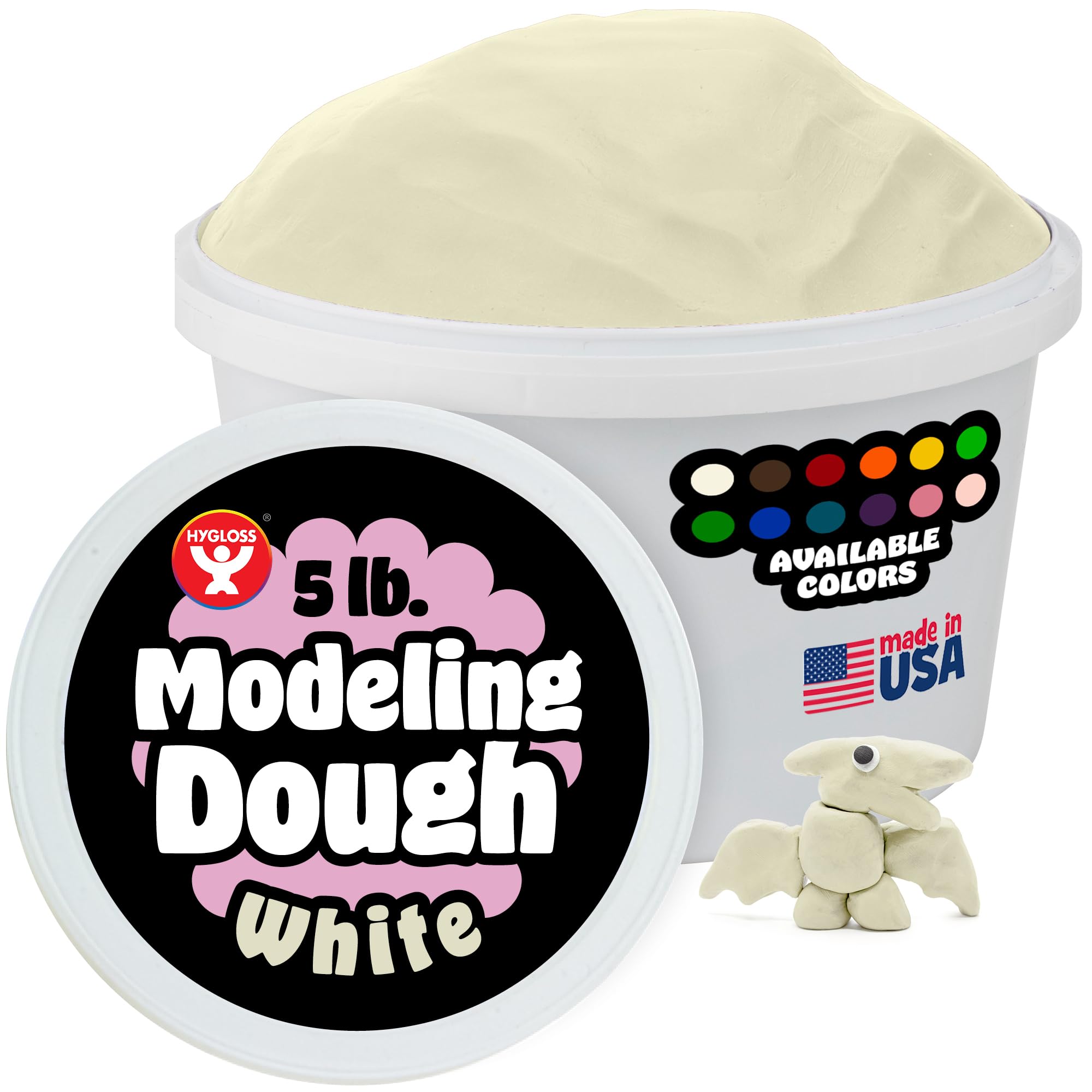 Hygloss Play Dough 5lb tub with white color for classroom group crafts, easy to mold.