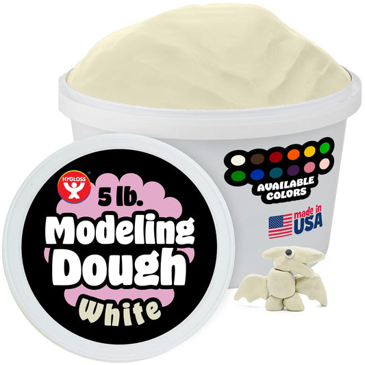 Hygloss Play Dough 5lb tub with white color for classroom group crafts, easy to mold.