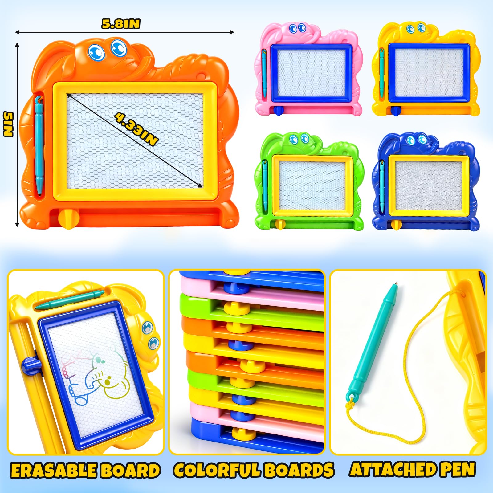 Hymaz 15-pack magnetic drawing board color doodles display bright erasable surfaces for creative play