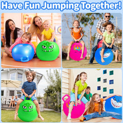 Hymaz colorfully patterned hop balls add vibrant, energetic play.