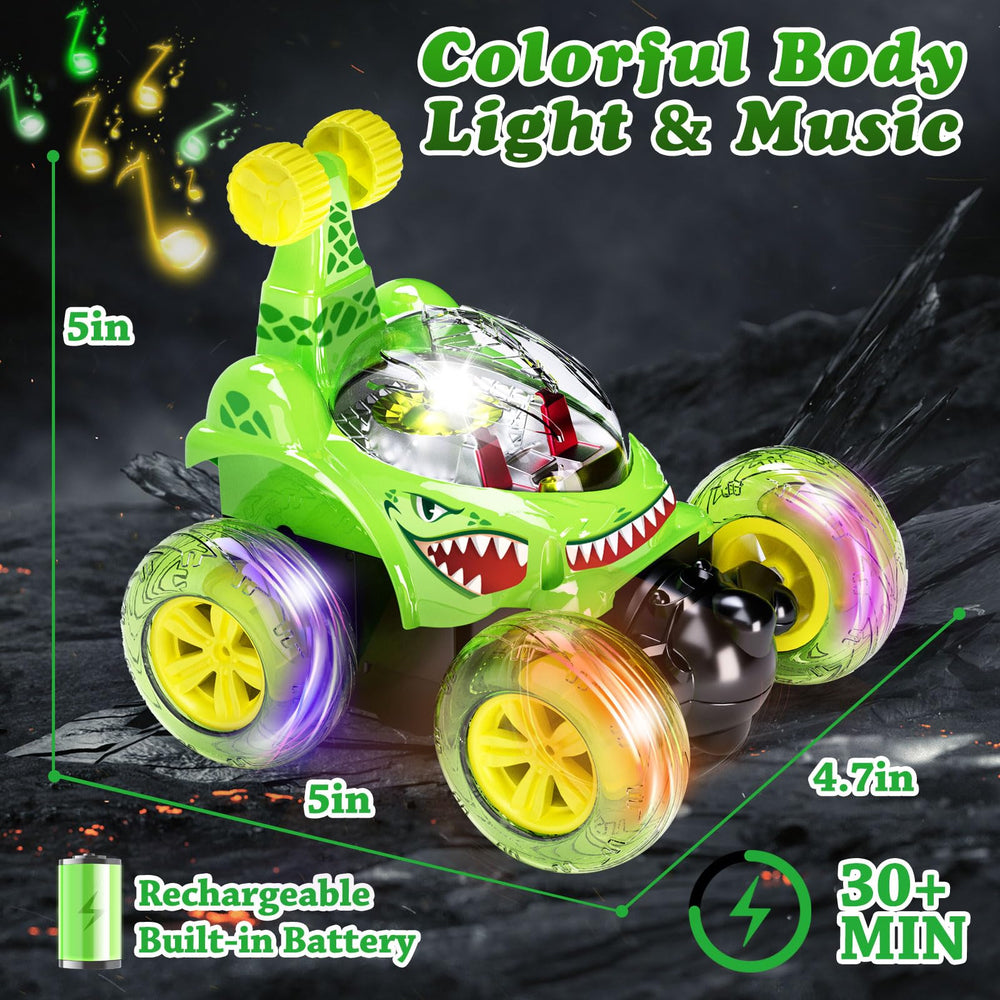 Hymaz RC Stunt Car LED lights add vibrant nighttime visibility.