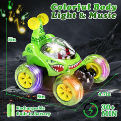 Hymaz RC Stunt Car LED lights add vibrant nighttime visibility.