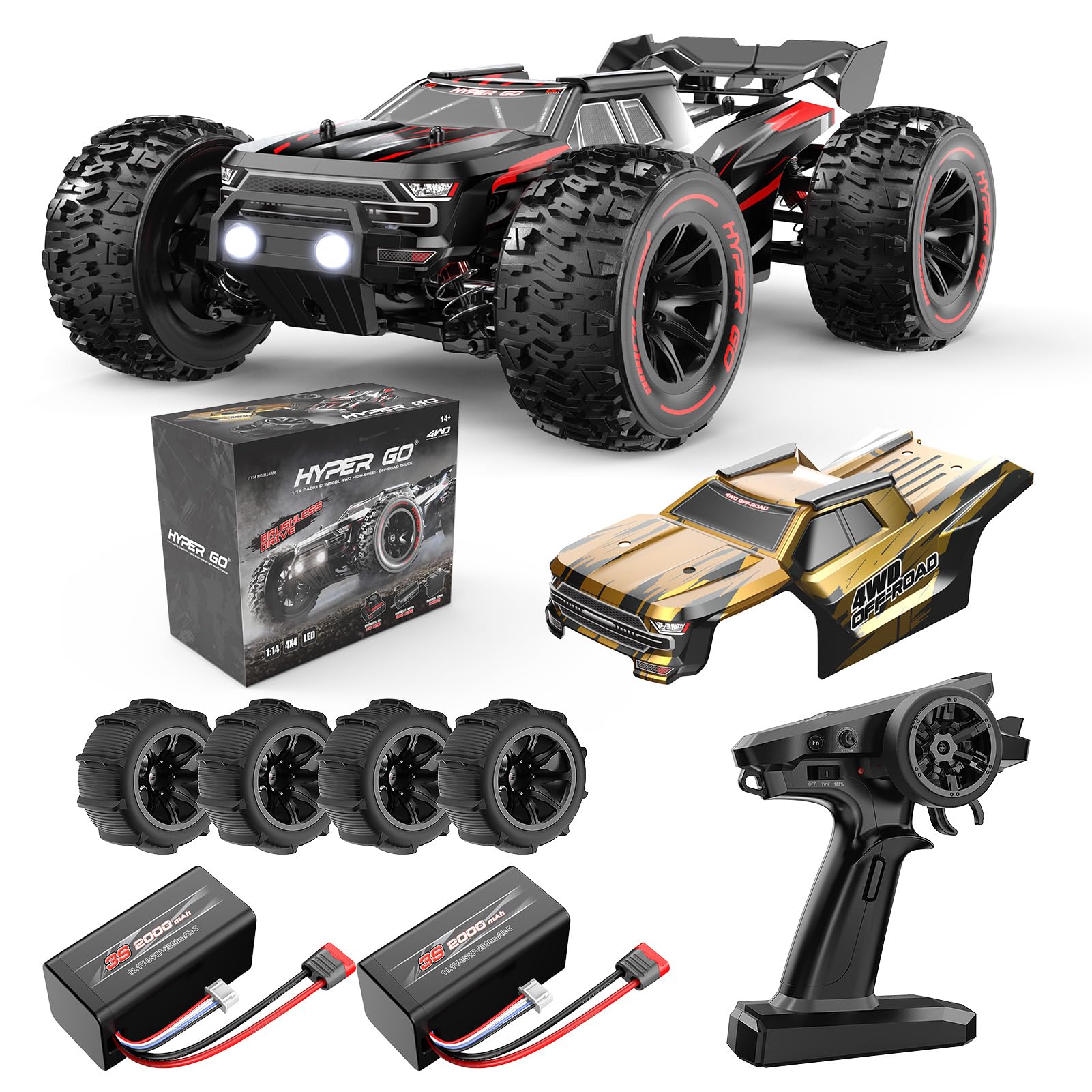 HYPER GO H14BM V3 RC car front view with rugged bumper for tough bashing.
