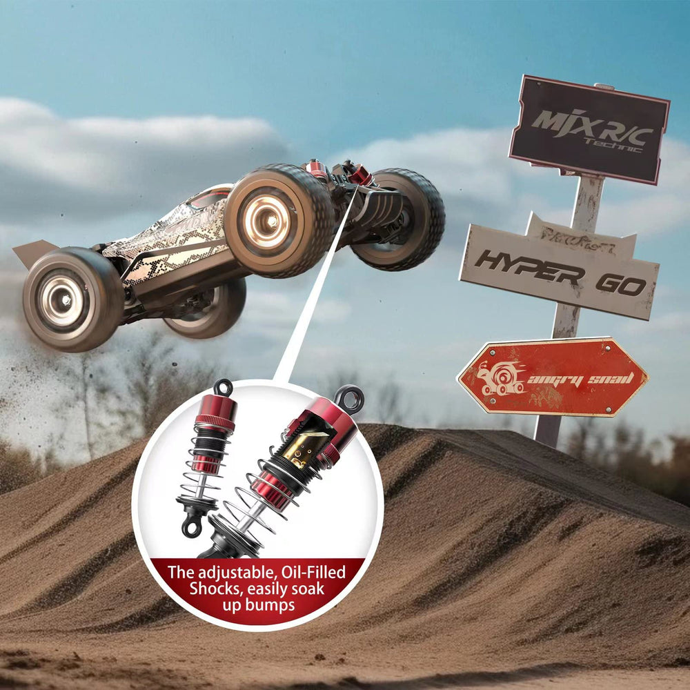 Hyper Go H16PL rear wing view showcases downforce balance during rapid acceleration.