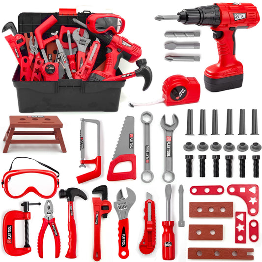 HYRENEE Kids Tool Set 48-piece toolbox for imaginative play and motor skill development