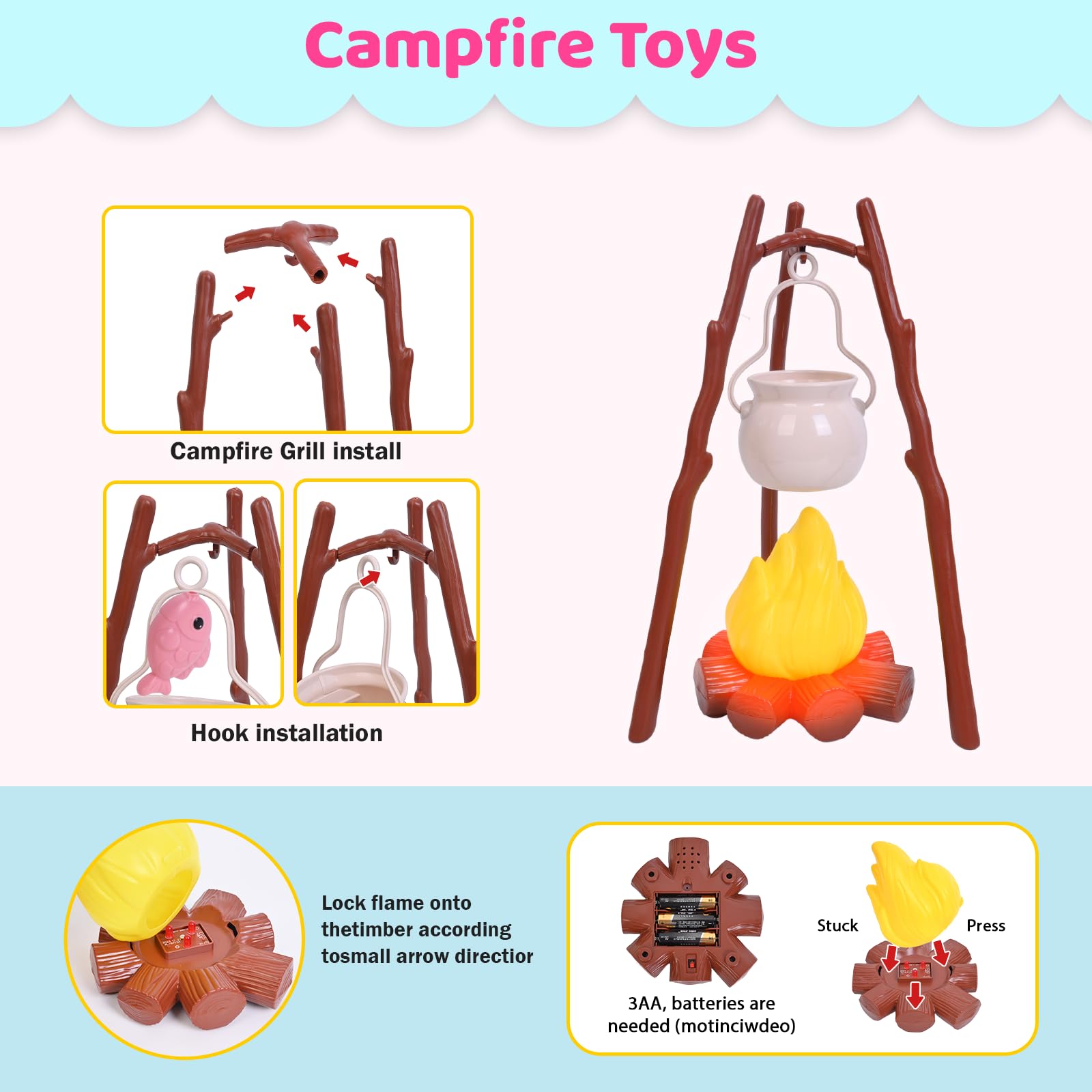 HYRENEE cooking utensils inspire mini chef moments during pretend camping