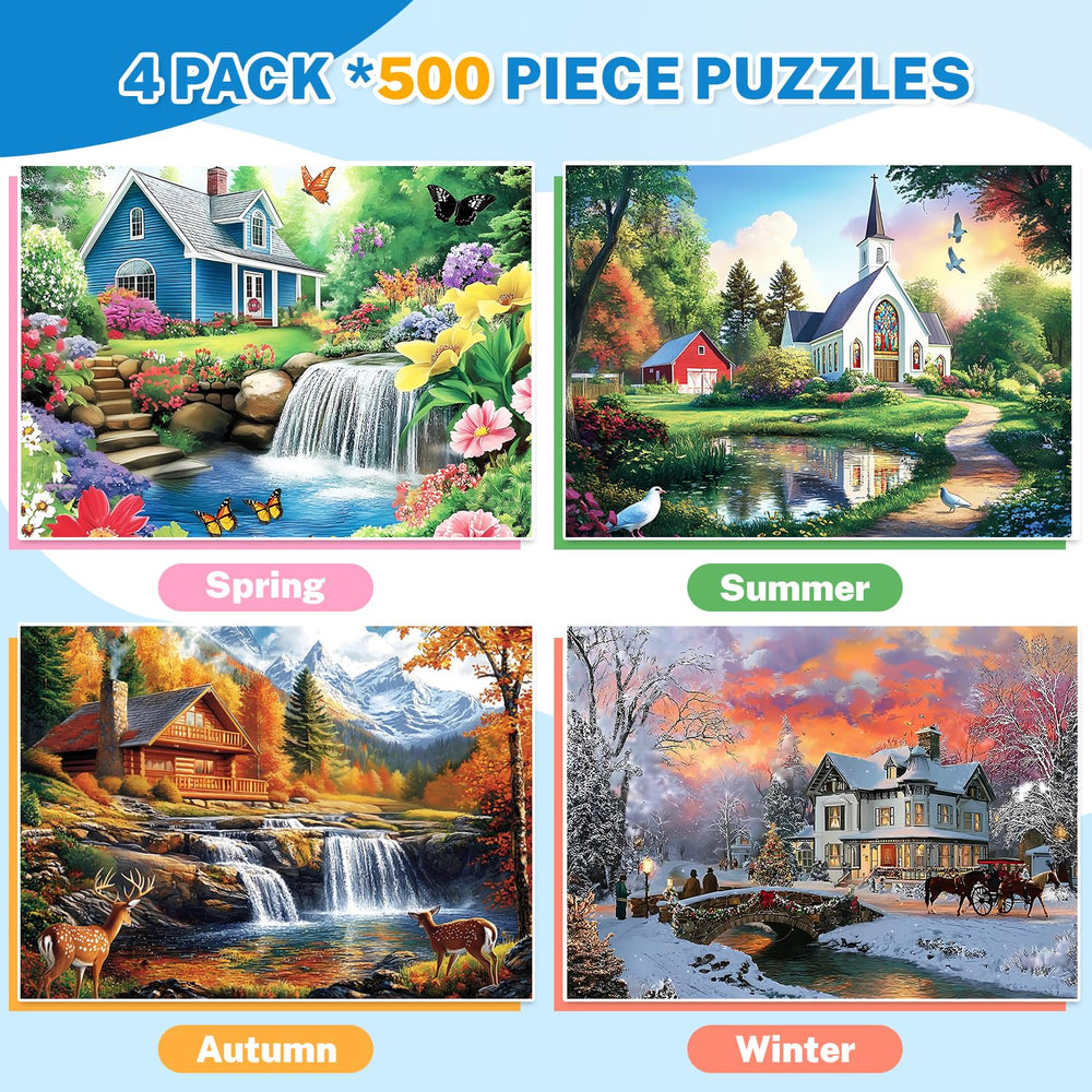 HYXCHQA summer riverside church puzzle features tranquil scenery for stress relief.