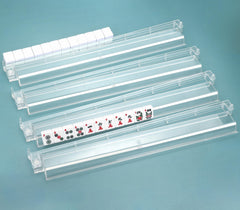 HYXFJITS Mahjong racks with pushers in transparent design for organized tile viewing.