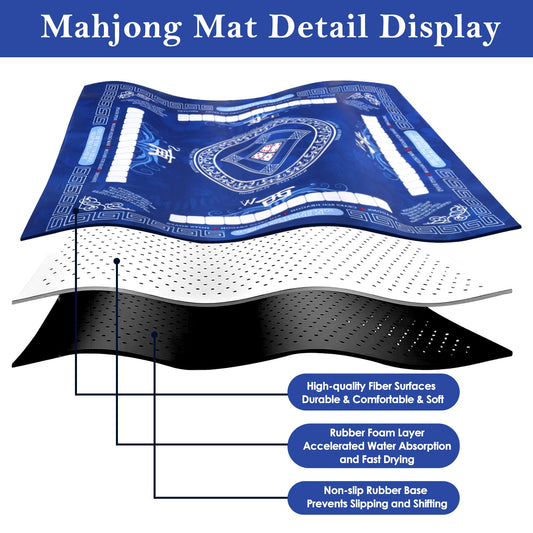 HYXFJITS mahjong mat texture closeup blue shows durable, quiet playing surface