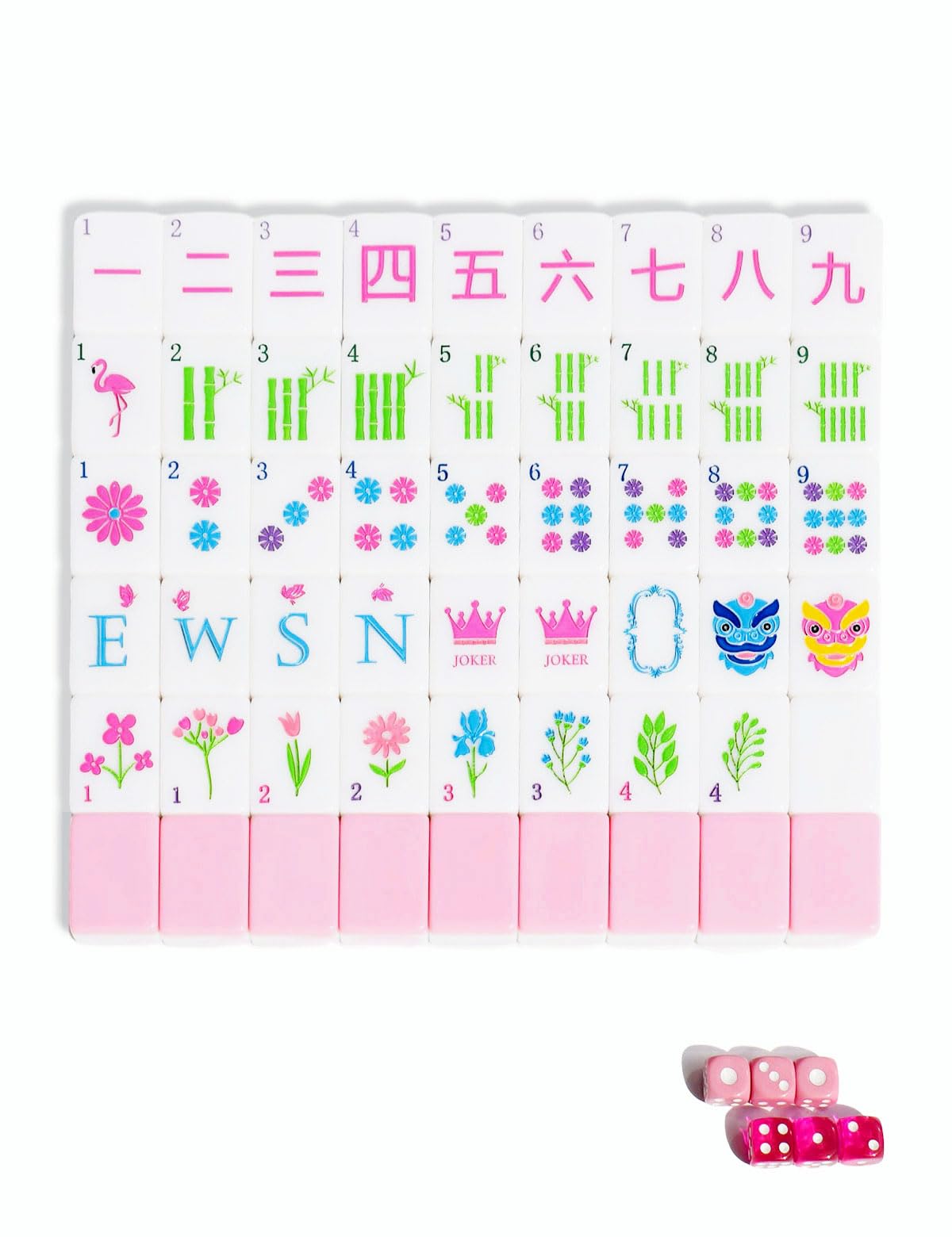 HYZYey Mahjong tiles with pink back and clear engravings aid easy reading.