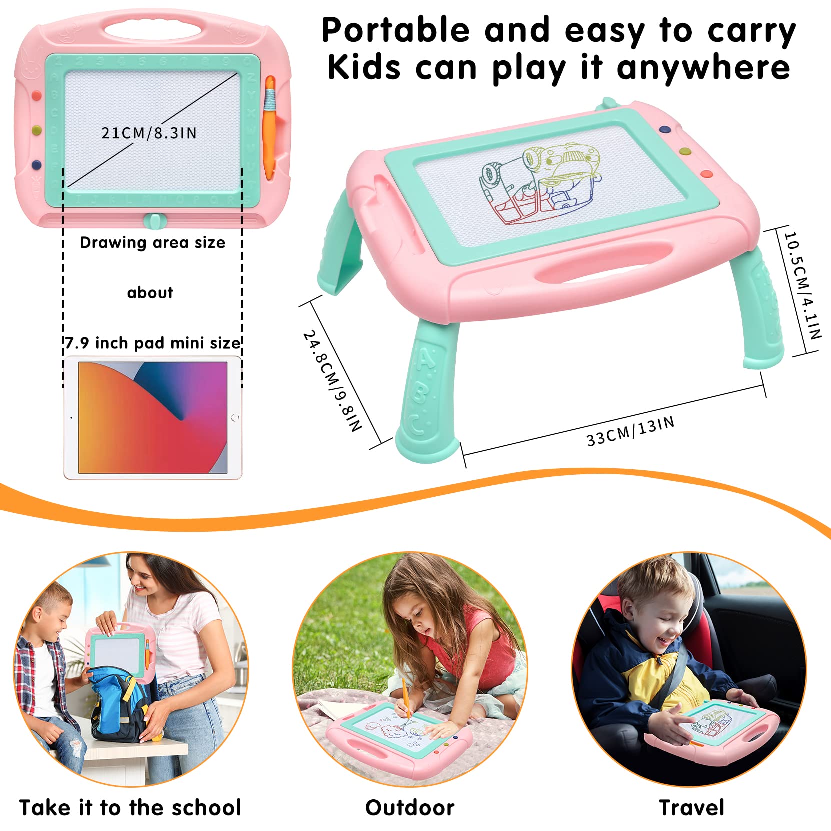 HZZILEY compact doodle board with handle for easy transport on trips.