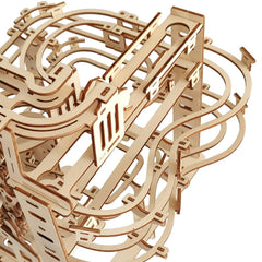 i-CHONY wooden marble run complete assembly showcases a rewarding engineering project.