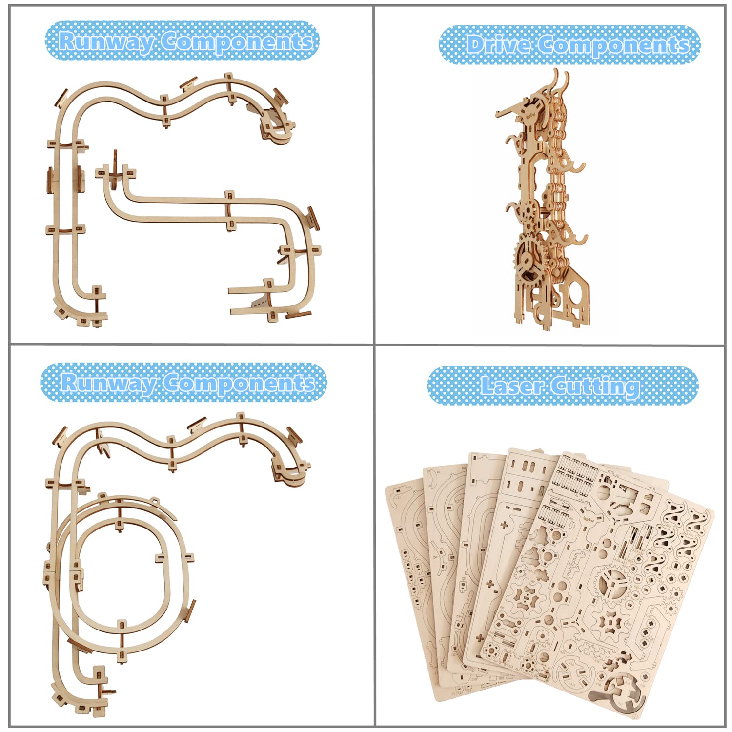 i-CHONY wooden marble run instruction guide supports step-by-step assembly and learning.