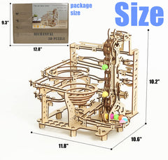i-CHONY wooden marble run marble-tracks depict twisting paths for engaging play.