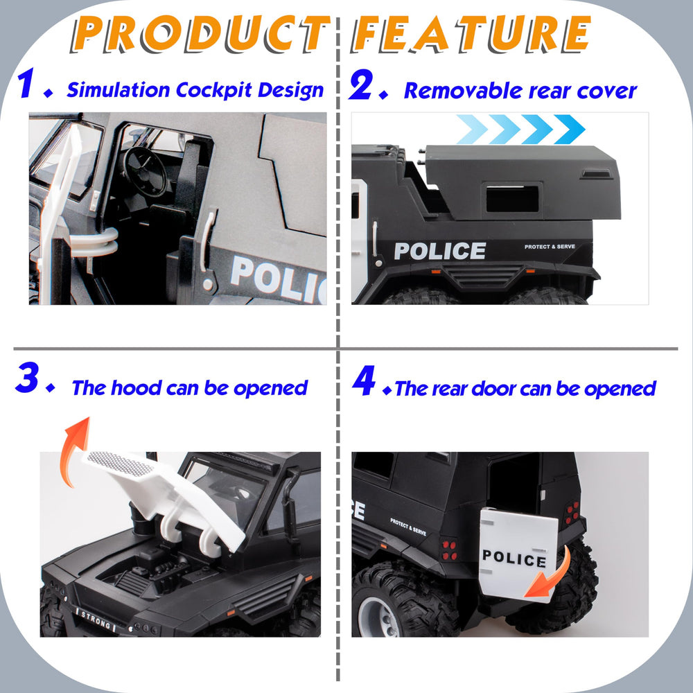 i diy Police Car Toy big wheels provide stable, smooth rolling on flat surfaces