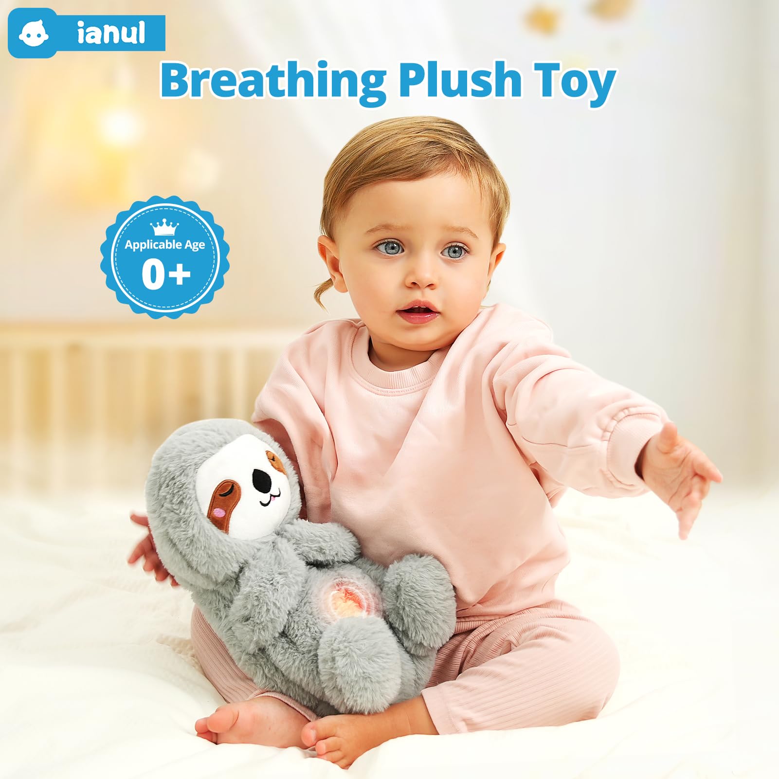 Ianul calming music sloth offers gentle tunes to promote relaxation.