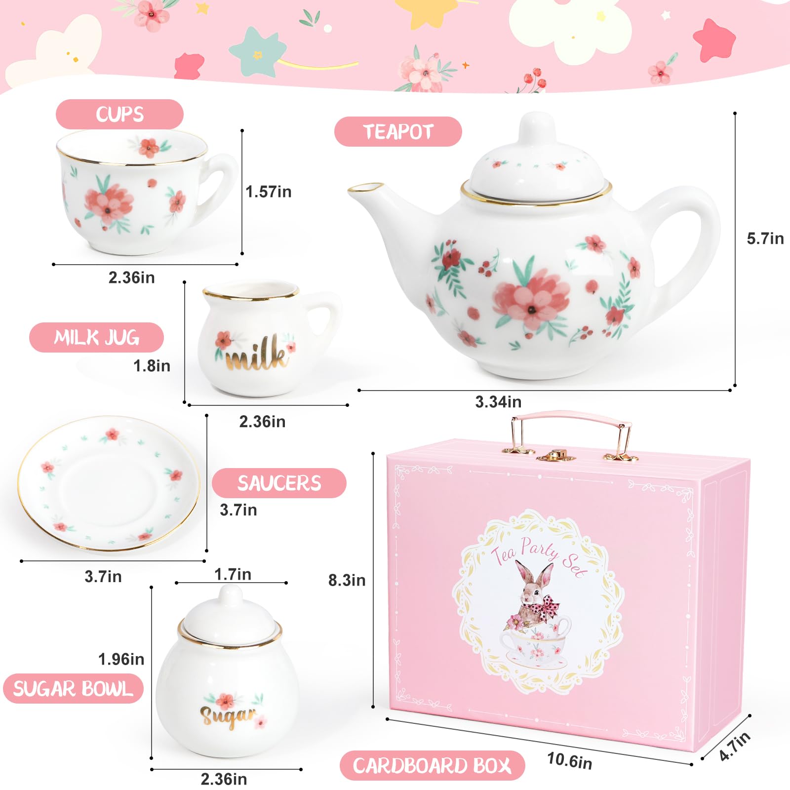 iAOVUEBY porcelain tea cups with gold rim for kids' play