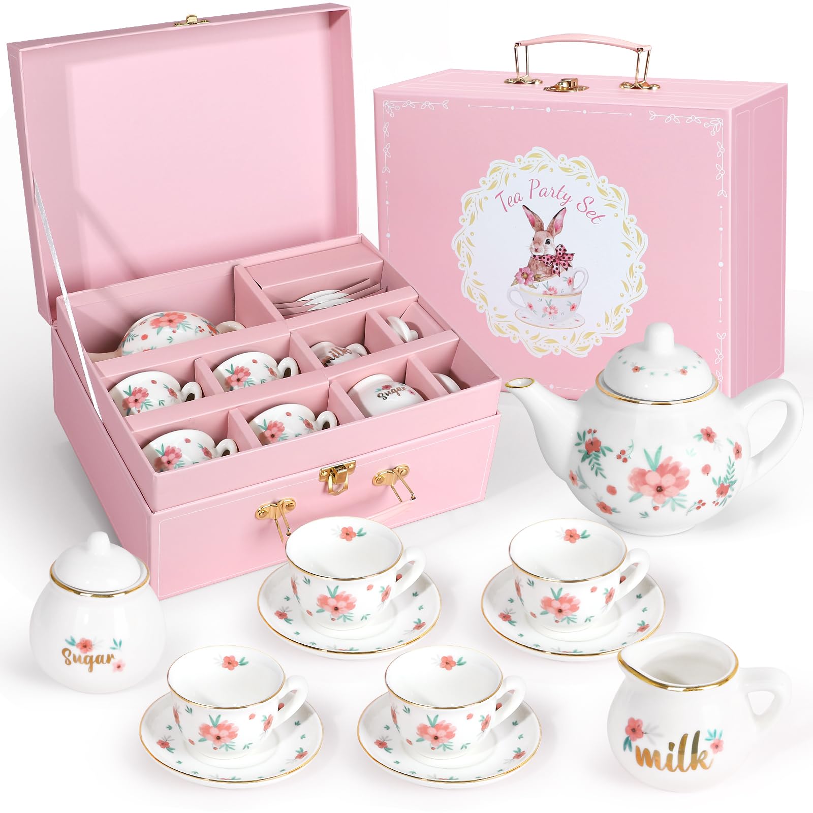iaovueby porcelain tea set with cups for imaginative pretend play