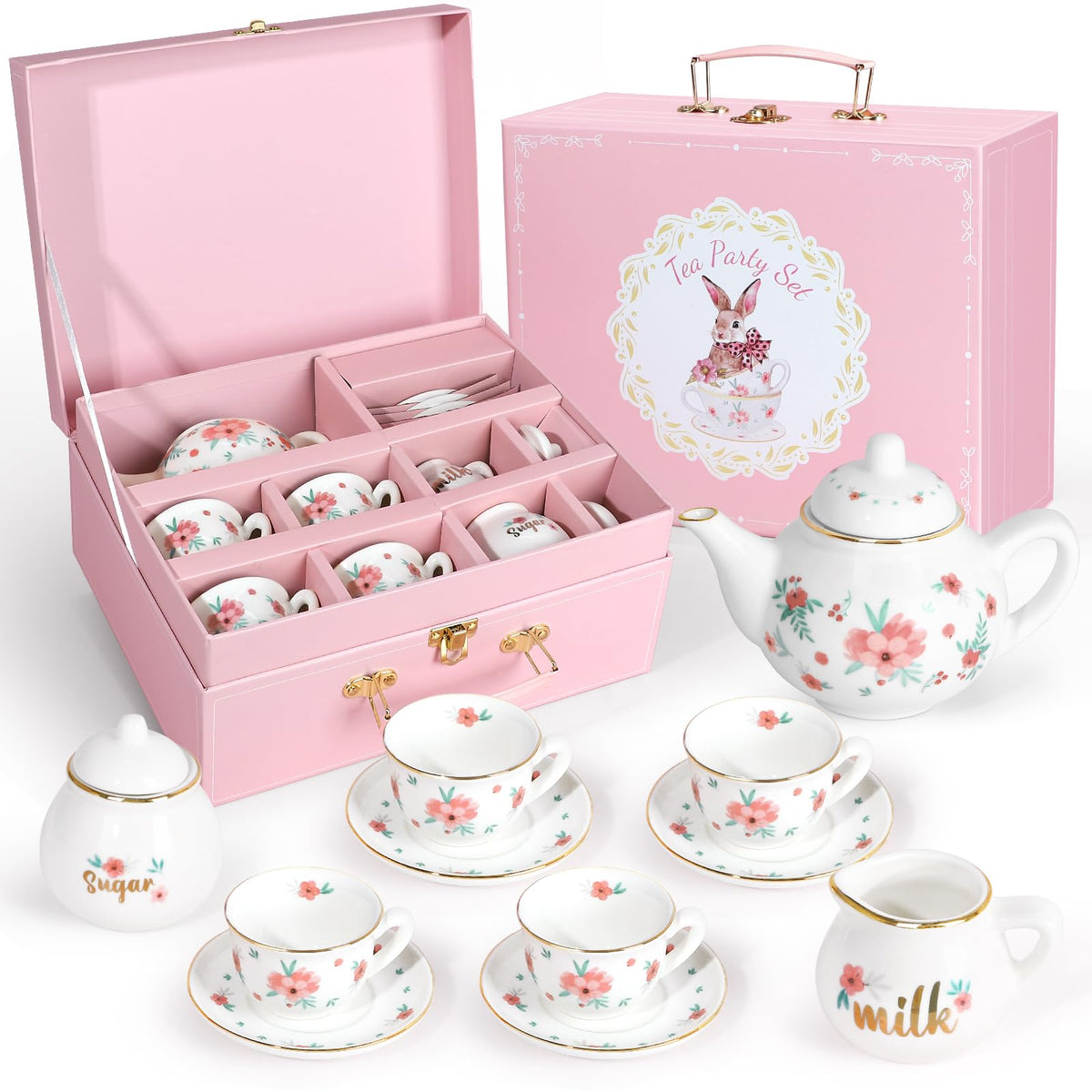 iaovueby porcelain tea set with cups for imaginative pretend play