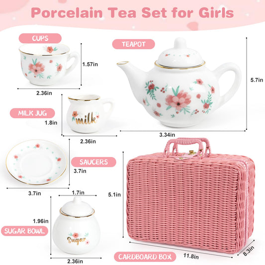 iAOVUEBY porcelain tea set teacups with gilded rims support safe, refined playtime.