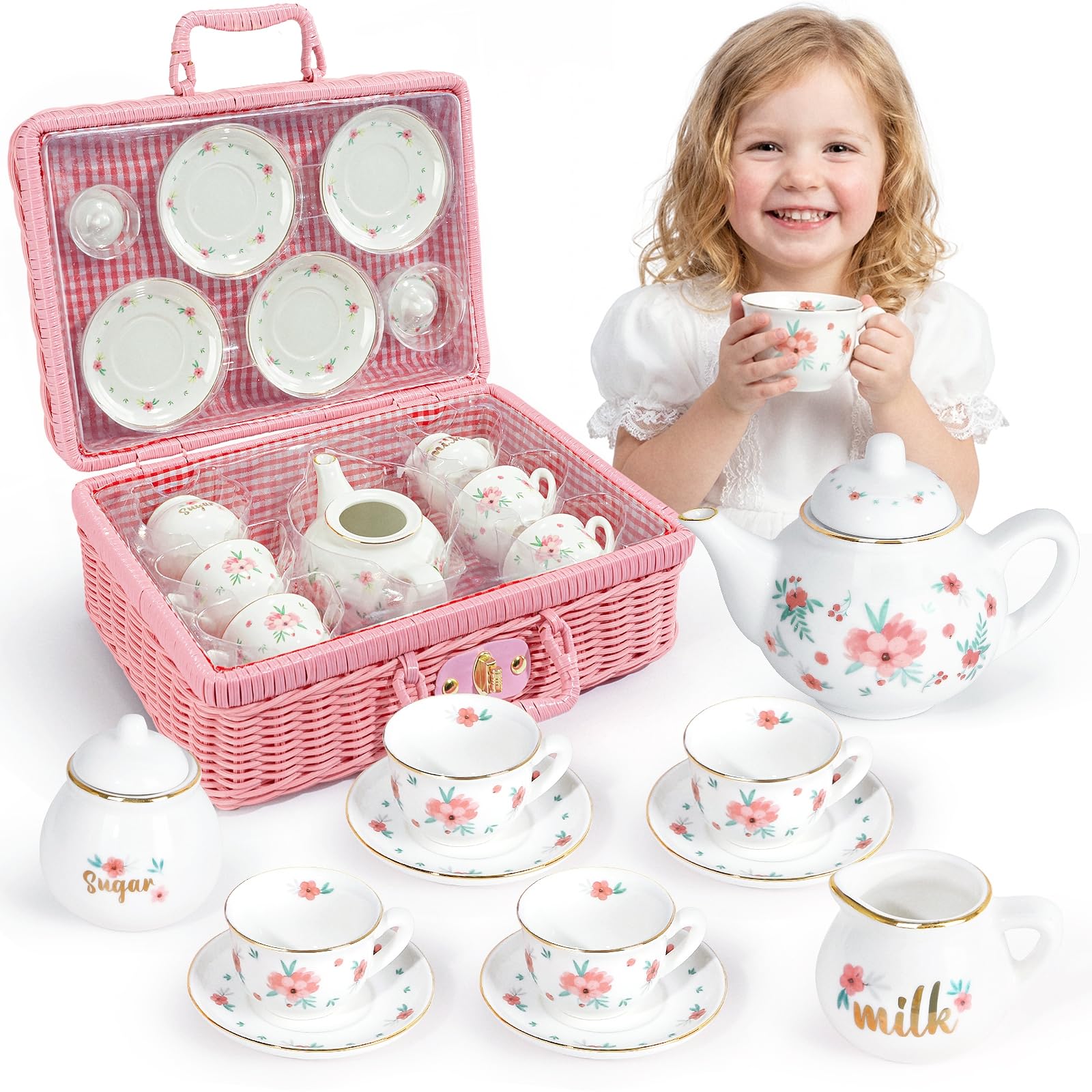 iAOVUEBY porcelain tea set teapot with lid fosters imaginative pretend tea parties.