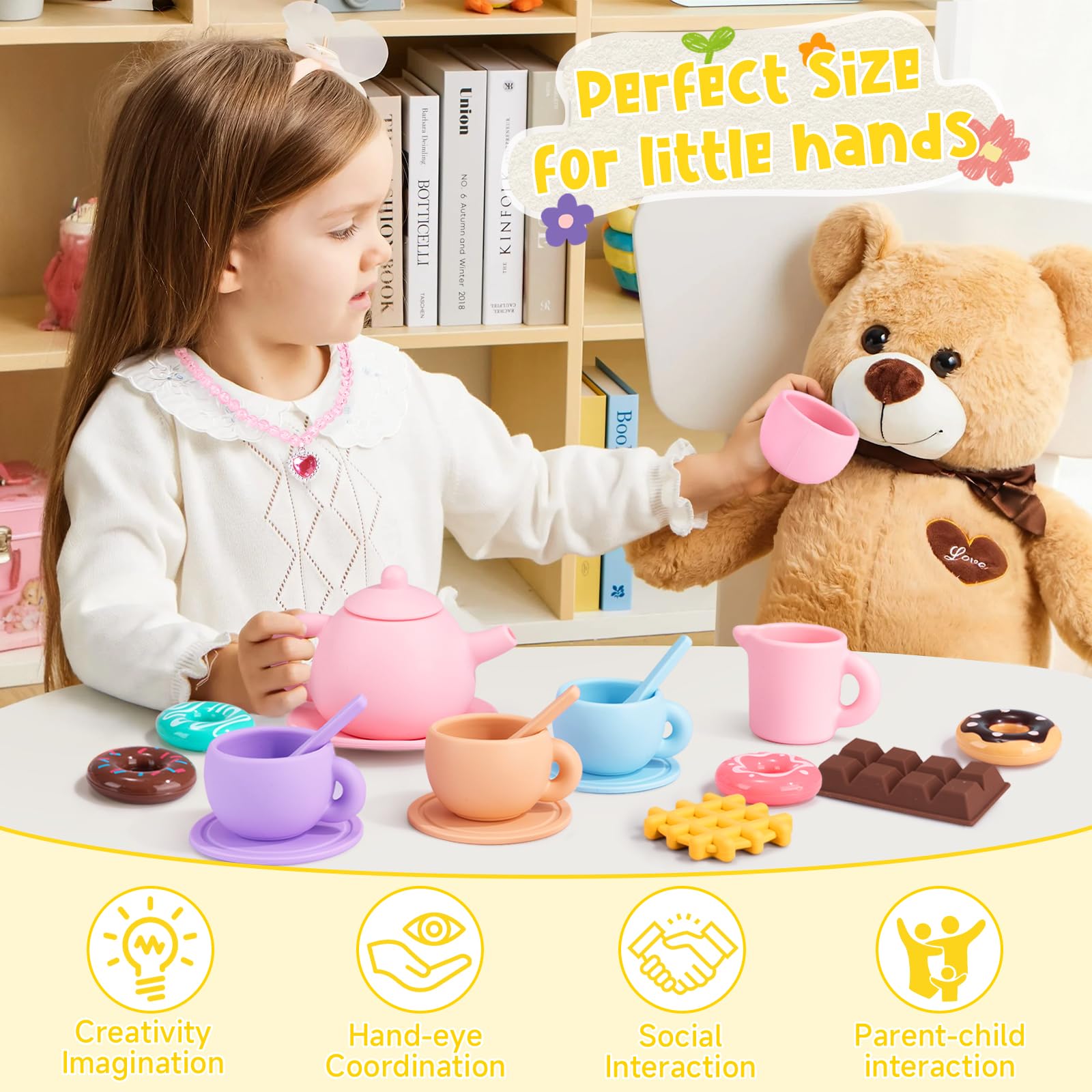 iAOVUEBY silicone tea set dessert pieces spark imaginative tea party moments for kids.