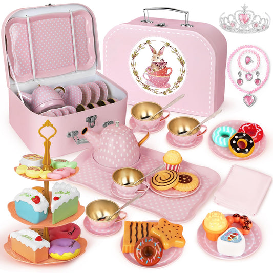 iaovueby tea party set with carrying case, easy for travel and storage.